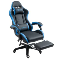 Vinsetto Bürostuhl, Gamingstuhl, 1 Kopfstütze, 1 Lendenstütze, Blau + Schwarz(m-11)