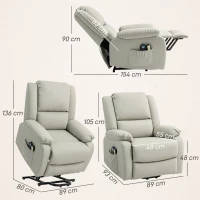 HOMCOM Poltrona Relax Levanta Pessoas com 8 Pontos de Massagem Reclinável com Função de Aquecimento 89x93x105 cm Cinzento Claro(m-3)