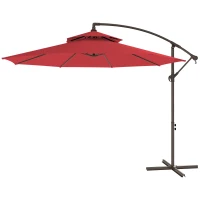 Outsunny Parasol déporté octogonal double toit inclinable manivelle avec pied en croix acier polyester Ø 2,67 x 2,65H m rouge(m-10)