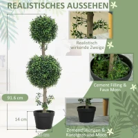 HOMCOM 2er-Set Kunstplanten, Kunstmatige Buxusbomen, UV-bescherming, met Pot, Groen(m-4)