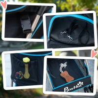 PawHut Hundewagen Wandelbar mit 2 Leinen und Kissen, aus Stahl und Oxford, 82x49,5x98 cm, Blau und Schwarz(m-3)