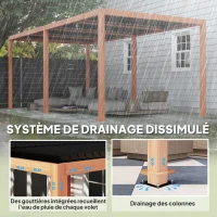Outsunny Pergola 3 x 6 m Gartenpergola im Freien Pavillon mit verstellbaren Lamellendächern aus Aluminium Haken Naturholz(m-4)