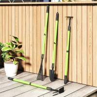 Outsunny Gartenwerkzeug-Set 4 Stück Gartengeräte-Set mit Schaufel Gartenhacke Gartenrechen Laubrechen Grün(m-8)