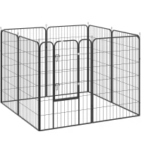 PawHut Parque para Animais de Estimação com 8 Painéis 80x120 cm Parque para Cães Dobrável com Porta e Dupla Trava Preto(m-8)