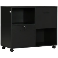Vinsetto Büromobilschrank mit 2 Dokumentschubladen und Regalen, Räder mit Blockierung, 80x40x66cm, Schwarz(m-5)