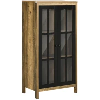 HOMCOM Moderner Schrank mit 2 Glastüren und Holz, 60x35x120cm, Braun(m-5)