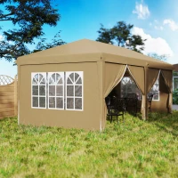 Outsunny Faltbarer wasserdichter Pop-up-Gartenpavillon 6 x 3 x 2,7 m mit 4 abnehmbaren Seitenwänden, 4 Fenstern und Transporttasche in Khaki(m-5)