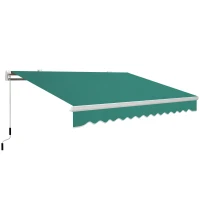 Outsunny Ausziehbare Markise mit Handkurbel aus Metall und Aluminium, 4x2,5m, Dunkelgrün(m-5)