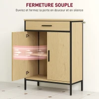 HOMCOM Meuble de salle de bain avec tiroir, placard à porte, étagère réglable et charnières à fermeture, 60 x 30 x 80 cm, chêne(m-6)