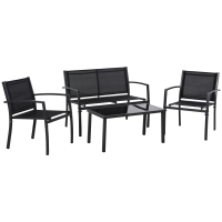 Outsunny Garten-Loungeset, 4-teilig mit 1 Tisch, 2 Gartenstühlen und 1 Bank aus Metall, Schwarz