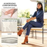 Outsunny Conjunto de Jardim de 3 Peças Móveis de Jardim com 2 Cadeiras com Almofadas Removíveis e Laváveis e Mesa com Bancada de Metal Madeira e Creme(m-6)