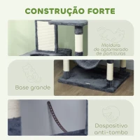 PawHut Arranhador para Gatos Grande 60x50x206 cm Torre para Gatos com Plataformas Caverna Bolas Suspensa e Rede Cinza Escuro(m-4)