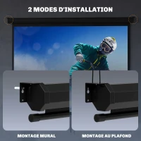 HOMCOM Écran de projection de 84 pouces, écran vidéoprojecteur, 4:3 4K HD, fixation mur ou plafond, 181l x 8P x 138H cm, noir(m-7)