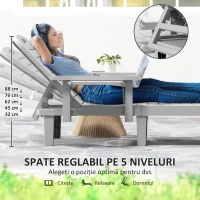 Outsunny Set 2 Șezlonguri cu Spătar Reglabil în 5 Poziții, Măsuță și Brațe Ergonomice, 79x158x88 cm, Gri(m-4)