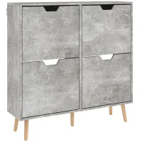 HOMCOM Schuhschrank mit 4 klappbaren Schubladen auf 2 Ebenen für 16 Paar, aus Holz, 95x26x95 cm, Grau(m-5)