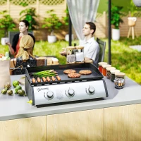 Outsunny Plancha gaz 3 brûleurs 7,5 kW, surface cuisson 61 x 35,5 cm avec couvercle, gaz liquéfié/propane, 63 x 47 x 25 cm noir(m-9)