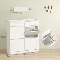 HOMCOM Schuhschrank für 8 Paare mit 2 Schubladen und 4 klappbaren Schubladen, 98 x 19,2 x 95,3 cm, weiß(m-3)