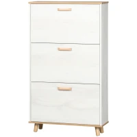 HOMCOM Mobile Schuhkipper aus Spanplatte mit 3 Schubladen und 2 verstellbaren Innenregalen, 70x23,5x122 cm, Weiß(m-1)