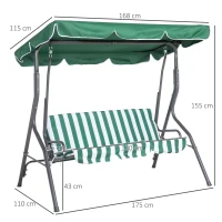 Outsunny Gartenwippe 3-Sitzer, Terrassenwippe mit verstellbarem Sonnendach, Streifenmuster 1,7 x 1,1 x 1,53 m Grün(m-3)