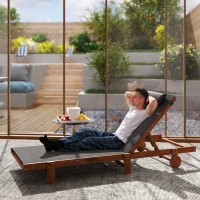 Outsunny Sonnenliegestuhl mit verstellbarer Rückenlehne in 4 Positionen Rädern und Kopfstütze, Schwarz(m-2)