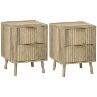 HOMCOM Lot de 2 tables de chevet avec 2 tiroirs cannelés pour chambre à coucher, salon, 40 x 40 x 53 cm, chêne(m-10)