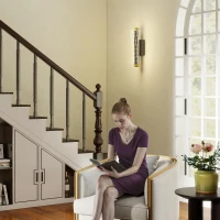 HOMCOM Wandleuchte Innen Wandlampe mit LED Lichte, Gitterdesign, Dimmbar Nachttischlampe Metall, Schwarz(m-9)