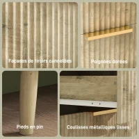 HOMCOM Commode 3 tiroirs avec poignées et pieds de pin, bois effet cannelé, pour chambre à coucher, salon, couloir, chêne(m-7)