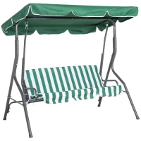 Outsunny Gartenwippe 3-Sitzer, Terrassenwippe mit verstellbarem Sonnendach, Streifenmuster 1,7 x 1,1 x 1,53 m Grün(m-1)