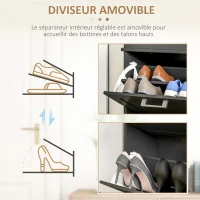 HOMCOM Meuble à chaussures, 2 portes abattants, étagères réglables, pour entrée, couloir, 54 x 24 x 82,5 cm, noir(m-6)
