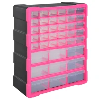 DURHAND Kunststoff-Schubladenbox für Kleinteile mit 39 transparenten Schubladen, Wand- oder Bodenmontage 38x16x47,5 cm Rosa(m-5)