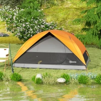 Outsunny Campingzelt für 3 Personen Wasserdicht mit Taschen, Deckenhaken für Laterne und Transporttasche, Orange(m-3)