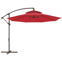Outsunny Parasol déporté octogonal double toit inclinable manivelle avec pied en croix acier polyester Ø 2,67 x 2,65H m rouge(m-11)