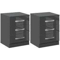 HOMCOM Set 2 Nachttische Modern mit 3 Schubladen für Schlafzimmer und Wohnzimmer aus Spanplatte, 40x36x56 cm, Grau(m-5)