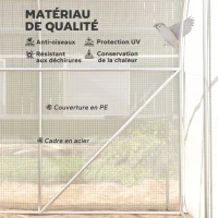 Outsunny Serre de jardin tunnel serre tunnel 6 m² avec 6 fenêtres porte enroulable toile PE structure en acier galvanisé blanc(m-5)