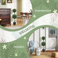 HOMCOM 2er-Set Kunstplanten, Kunstmatige Buxusbomen, UV-bescherming, met Pot, Groen(m-5)