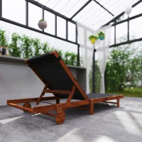 Outsunny Sonnenliegestuhl mit verstellbarer Rückenlehne in 4 Positionen Rädern und Kopfstütze, Schwarz(m-3)