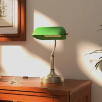 HOMCOM Candeeiro de Mesa Banqueiro Candeeiro de Mesa Vintage E27 com Ecrã Orientável a 45° 26,8x22x39,5 cm Verde(m-7)