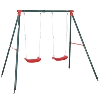Outsunny Doppelschaukel für Kinder +3 Jahre mit Metallständer Kinderschaukelspiel Verstellbares Seil im Freien Maximale Belastung 40kg 239x156x180 cm Grün Rot(m-6)