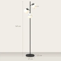HOMCOM Stehlampe für das Wohnzimmer aus Metall mit 3 mattierten Glaskugeln 40W Ø 27 x 169 cm schwarz(m-3)