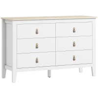 HOMCOM Cómoda de 6 Gavetas Cómoda para Dormitório com Puxadores de PU 120x40x78 cm Branco(m-1)