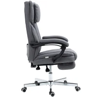 Vinsetto Bürostuhl mit Massagefunktion, neigbare Rücklehne, ausziehbare Fußstütze, Leinenoptik, grau, 65 x 61 x 113 cm(m-10)