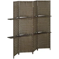 HOMCOM Innenraum-Paravent Raumteiler 4 Paneelen 2 Regale Kiefernholz geflochtene Papierschnüre 181 x 180 cm Braun(m-1)