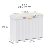 HOMCOM Schuhschrank mit gepolsterter Sitzkissen und klappbarem Schuhfach für Flur, Schlafzimmer, 62 x 26 x 47,5 cm, weiß(m-3)