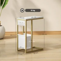 HOMCOM Table d'appoint forme C avec station de charge sac de rangement en tissu plateau aspect marbre, 46 x 25 x 62,5 cm, blanc(m-3)