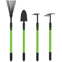 Outsunny Gartenwerkzeug-Set 4 Stück Gartengeräte-Set mit Schaufel Gartenhacke Gartenrechen Laubrechen Grün(m-1)