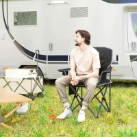 Outsunny Faltbarer und tragbarer Campingstuhl mit Getränkehaltern, Seitentaschen und Tragetasche, Schwarz(m-5)