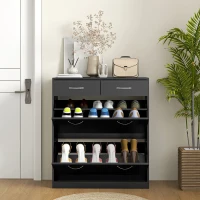 HOMCOM Schuhkommode für 12 Paar mit 2 Verstellbaren Innenregalen und 2 Schubladen, aus Holz, 80x30x91,5 cm, Schwarz(m-3)