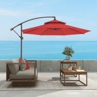 Outsunny Parasol déporté octogonal double toit inclinable manivelle avec pied en croix acier polyester Ø 2,67 x 2,65H m rouge(m-9)