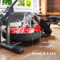 SPORTNOW Rameur à eau rameur musculation d'appartement 6 niveaux de résistance, rangement vertical, roulettes, 180x52x76cm noir(m-4)