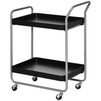 HOMCOM Servierwagen mit 2 Etagen, mit Griffen und Schwenkrädern, Metallwagen für Küche Wohnzimmer, 63x40,4x83,5cm, Schwarz(m-1)